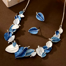 Enamel Leaf Jewellery Set Blue