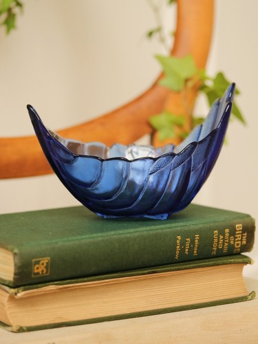 Vintage cobalt blue glass leaf - glass,