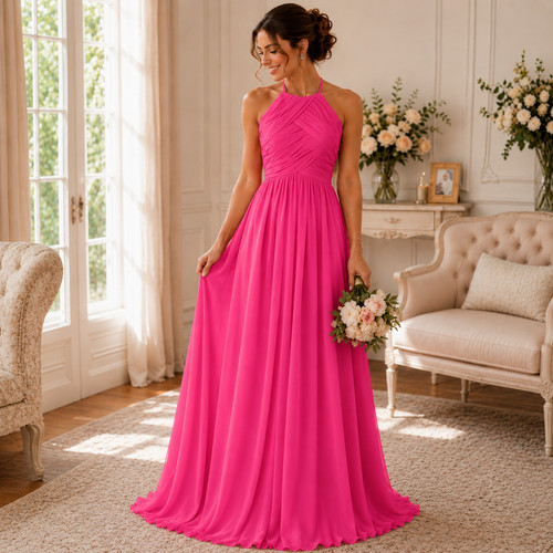 Chiffon halter neck dress - chiffon,
