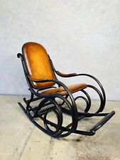 Antique Thonet Bentwood Rocking Chair With Retractable Footrest Leather