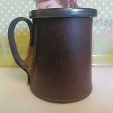 Vintage Real Hide Leather Tankard Stein With Ceramic Insert - Made In England 