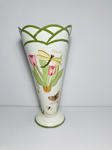 Tin vase hand painted - hand, bees