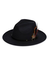 Mens Ladies Hat Fedora Wide Brim Feather Adjustable Band Wool Felt One Size NEW