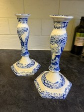 Spode Italian Blue & White Tall Candlestick X 2