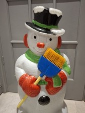Vintage Blow Mold Snowman With Brush  Christmas   Decoration No Bulb  Fixing 