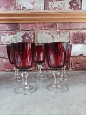 Vintage Cristal D'Arques Durand Gothic Arch Ruby Red Wine Glass Cut To Clear x5