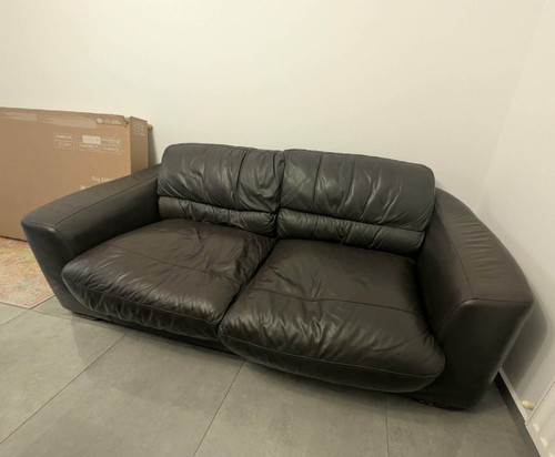 Black leather seater - black, sofa