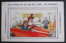Old BAMFORTH Comic CAR SHELL GARAGE PETROL PUMP TRY HELL NAGGING WIFE MOTORING