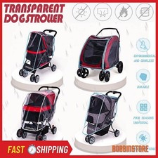Pet Dog Stroller Foldable Solid Transparent Wind Rain Proof Outdoor Travel Cover