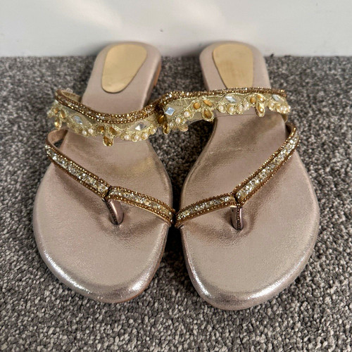 Gold embellished flat sandals - embellished,
