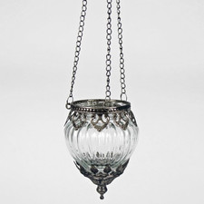 Glass hanging ribbed tea light - hanging,