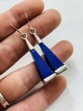 Unusual pyramid shaped earrings with blue stones or glass never worn