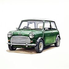 Mini Cooper Retro Watercolour Classic Car Poster Wall Art Print Poster Picture