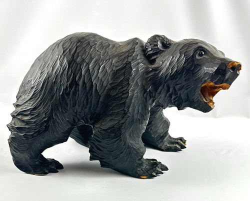 Wooden black bear hand carved - black,