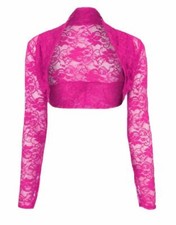 Ladies Womens Cropped Lace Long Sleeve Shrug Bolero Lace Jacket Cardigan Top