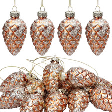 12 PCS Christmas Pinecone Glass Ornaments - Hanging Pine Cone Glass Painted Pine