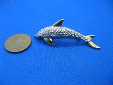 Lovely Signed M&S Clear Rhinestone Gold Tone Dolphin Brooch.