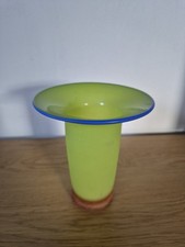 Vintage Art Glass Vase Colour Block Lime Green Blown Murano Italian MCM Retro