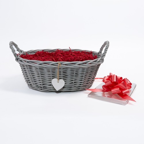 Grey wicker basket baby gift - grey,