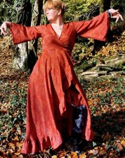 Flame Long Red Wrap Dress S M