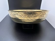 Vintage Engraved Brass Bowl with Floral Band – 23cm Decorative China Marked