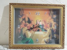 Vintage 70s/80s Last Supper 3d Hologram Wall Clock - Large Gold Frame - VGC