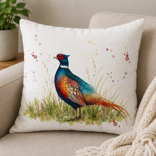 Watercolour pheasant cushion - watercolour,