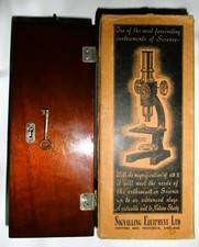 Early 1950s Wooden Boxed Merit Microscope Orig Card Box - Instructions - Extras