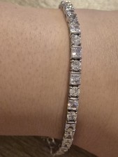 Diamonique Sterling Silver Tennis Bracelet Round Square Cut Diamond Simulant CZ