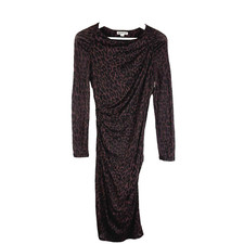 Whistles Dress Red UK 10 Leopard Print Long Sleeve Bodycon Midi Length Burgundy