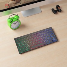 78Keys Mini USB Wired Keyboard Black w/ Backlit Keys For Desktop Laptop