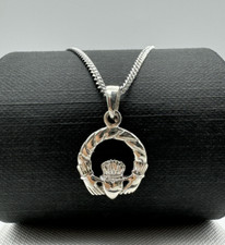 925 Solid Sterling Silver Irish Claddagh Pendant Necklace 20 Inch New