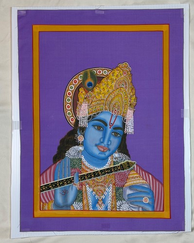 Hand painted lord krishna silk - hand-painted,