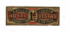 1 Old R Bell  1832 matchbox label 1d Royal Vestas The Oldest Firm size 95x33mm