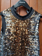 Biba Beyond Beautiful Vintage Goddess Dress Glitz & Glam Gold Sequins Size 14