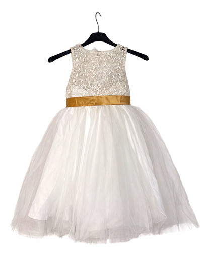 Girls lanting white lace tulle - white,