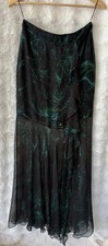 ERDEM Green Black Georgia Silk Ruffle Hem Skirt Size 10