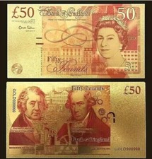UK New £50 £ Pound 24k Gold