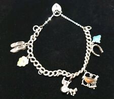 WJS 925 STERLING SILVER CURB CHAIN PADLOCK CLASP CHARM BRACELET VINTAGE 28.53gr