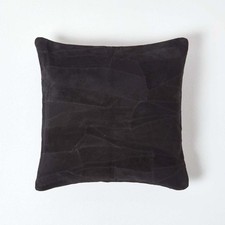 Real Leather Black Cushion Cover 45 x 45 cm Square with Patchwork Pattern