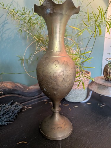 Vintage indian brass vase 25cm - vintage,