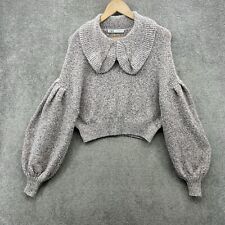 Zara Jumper Womens Small Purple Peter Pan Balloon Sleeve Chunky Knit Sweater