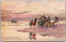 Artistic Antique Postcard Drag Net Irish Coast Scene Ireland