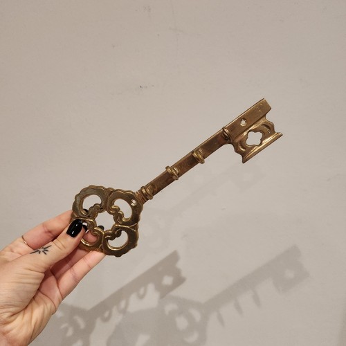 Vintage brass key - key, wall