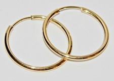 9CT GOLD SLEEPER HOOP EARRINGS - 20mm DIAMETER - PAIR - SOLID 9CT GOLD