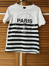 River Island Paris T Shirt Stripe Silver Buttons Size 6
