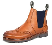 Tan Brogue Leather Mens Pull On Chelsea Dealer Boots Frank James Tan