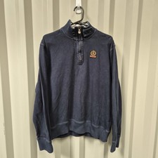 Henri Lloyd Quarter Zip Jumper Mens Large Navy Blue Ribbed Knit Pullover