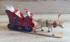 Vtg Erki Juoppseri Handmade Wooden Sleigh Santa & Reindeer Wth Real Reindeer Fur