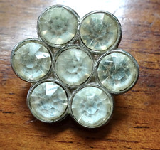 vintage clear rhinestone daisy flower 24mm button silver tone -P169